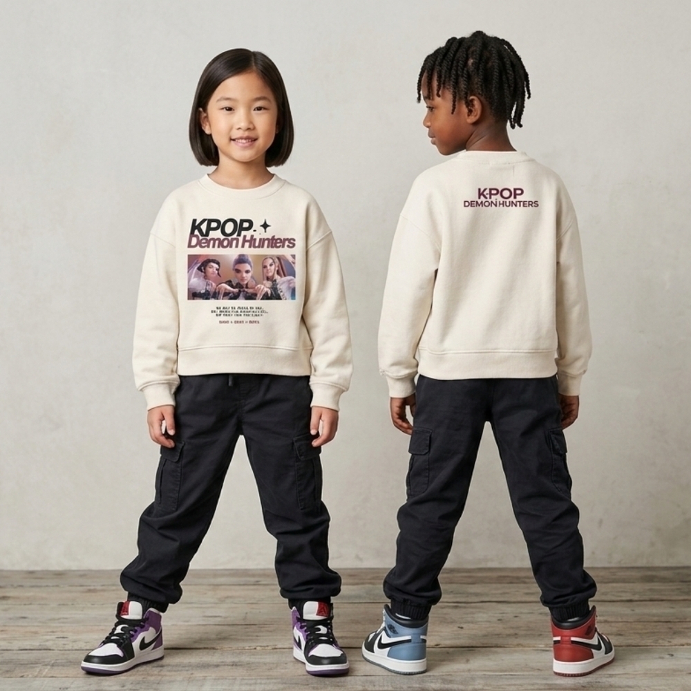 Like New Zara Cream KPOP Demon Hunters Graphic Sweater Size 8-9 Years Old